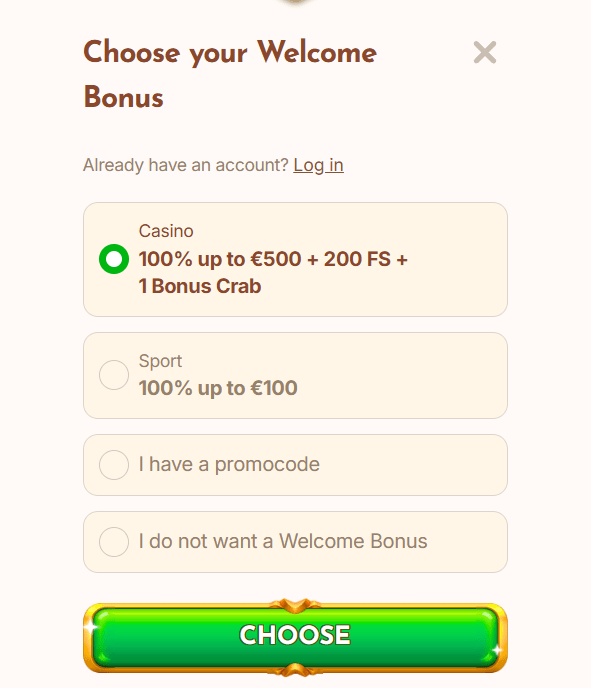 Choose Welcome Bonus 
